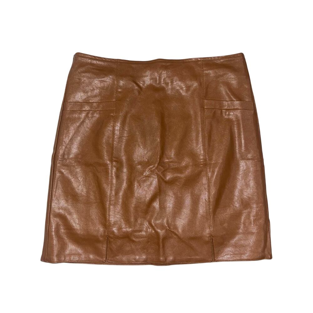NWT Uniq Brown Faux Leather Retro A-Line Mini Skirt Size S